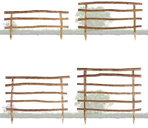 BooGardi ribbstaket byggsats med stolpar – höjd 60 cm x bredd 120 cm – 4 höjder/10 bredder – trädgårdsstaket – Trästaket av hasselnöt – rustikt staketelement
