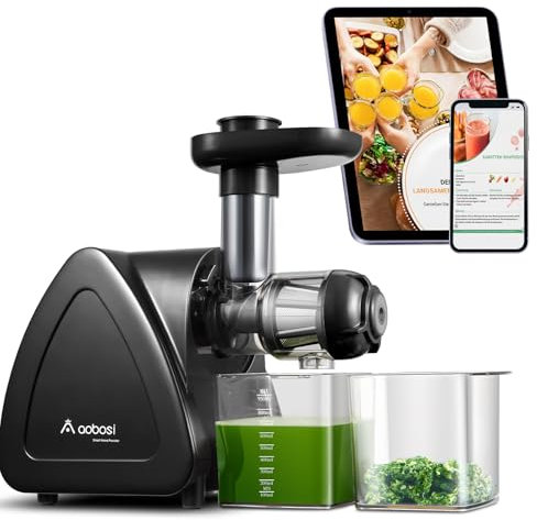 Aobosi Licuadora para Verduras y Frutas, Extractor de Zumos con 2 Velocidades, Motor Silencioso y Función Inversa, con Cepillo de Limpieza, Negro - BPA Free