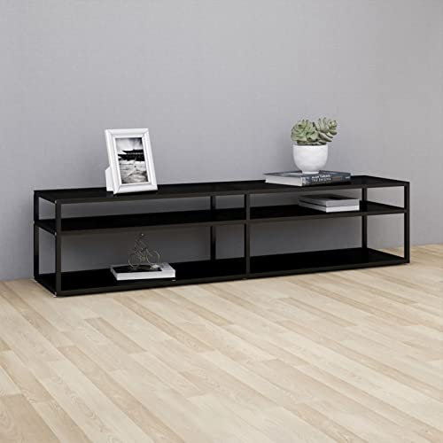 Homgoday TV-Schrank Schwarz 180 x 40 x 40,5 cm aus gehärtetem Glas, TV-Schrank, niedriger Schrank für TV, Couchtisch, TV-Ständer für Wohnzimmer