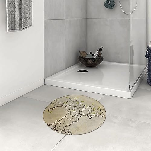 DHAEY round shower mat 23.6 Inch,Nature Sketchy Trees Leaves Roots Body Forest Art,Fern Green,Non-Slip and flannel Floor Carpet Circle Bath Mat for Tub,Shower,Bathroom,Living Room