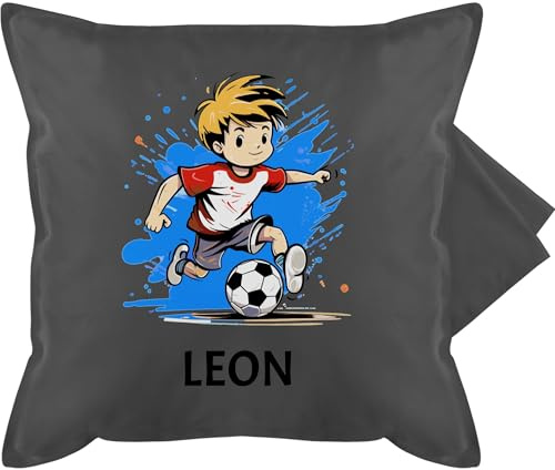 Kissenbezug - Fußball Junge Fußballer Geschenk Kinder Name - 50 x 50 cm - Grau - Kissen Jungen Fussball fussballkissen Geschenke+für+fußballfans fußballtrainer kissenbezüge fu Ball