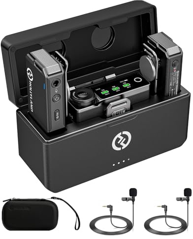 Hollyland Lark MAX Lavalier Mikrofon Wireless mit 2 Externe Mikrofone, 48kHz/24 bit Audioqualität ENC Antischall, 22H Dauer 250m Reichweite, 8GB Rec Funktion Ansteckmikrofon kabellos für Kamera Handy