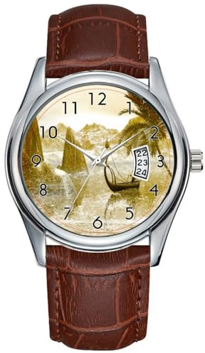 Herrklocka vardaglig vattentät kvartsur klocka datum klassisk affärer brunt läder jul armbandsur vintage, lampa båtklocka, Brun, Kommersiell