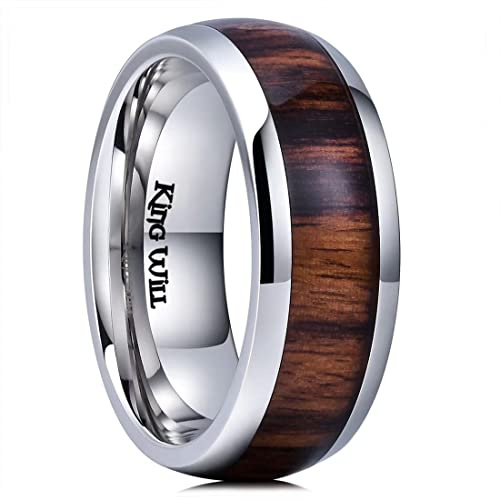 King Will NATURE Bague de mariage en titane noir avec incrustation en bois martelé pour homme 8 mm