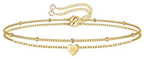 TINGN Gold Silber Herz Armband Damen, 14K Gold/Weißgold Vergoldet Buchstaben Armband Mädchen Herz Armbänder Schmuck Damen Jubiläum Geschenk Geburtstag Geschenke für Sie Frauen Freundin Mädchen