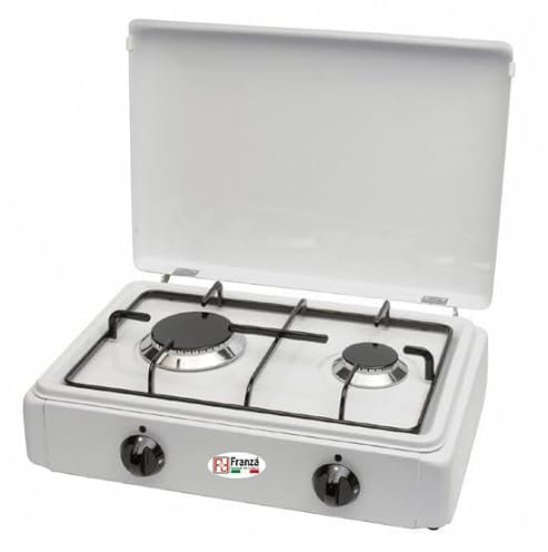 Fornello 2 fuochi a gas GPL Valvolato con piano estraibile smaltato bianco per uso interno Made in Italy completo di regolatore di pressione e 1500 mm. di tubo gas - 200/GPS