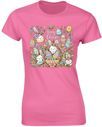 Happy Easter Ladies T-Shirt Funny Cute Rabbit Bunny Cute Funny Cute Rabbit Cool Festival Eggs Costume Womens Gift Tshirt Azalea - Large