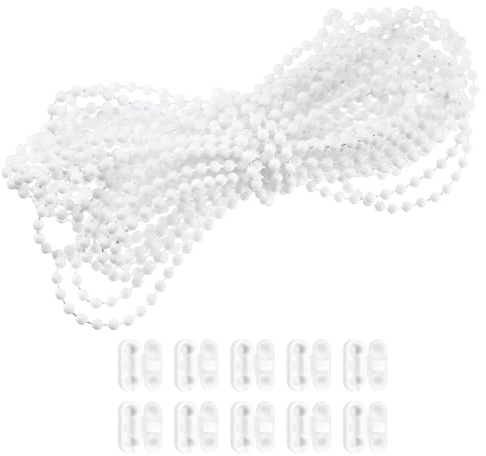 sourcing map 10 Meters (10.94 Yards) Roller Blind Bead Chain Cord Set POM Blinds Pull Bead Chain Accessories with 10Pcs Connectors Ball Beaded Chain Cord Holder Kit, White