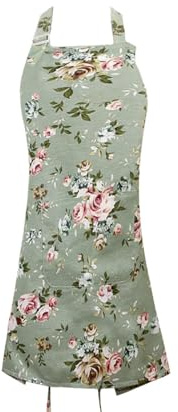 GUOYOU Küchenschürze für Frauen, Kochschürze mit Großen Taschen, Verstellbare Florale Schürze Damen, Kitchen Apron für Backen, Malen, Kochen, Garten und Salon, Hausarbeiten