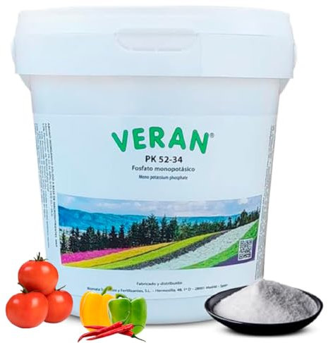VERAN | Engrais Plantes, Fleurs, Tomates, Potager | PK52-34 | 1KG | Stimule la Croissance et la Floraison | Cristaux Hydro-Solubles Monopotassiques + Phosphore | Favorise des Fruits plus Gros