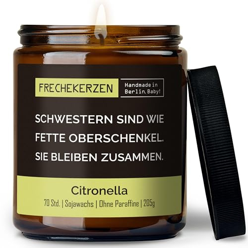 Lustige Citronella Kerze mit Spruch für Geschwister | Handgemacht aus Sojawachs | In Geschenkbox | Originelles Geschenk zum Geburtstag für Bruder & Schwester, Zwillinge