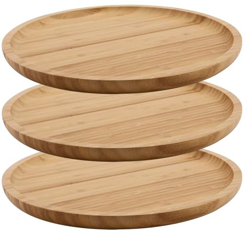 ZEONHEI 3 PCS 8 Inch Bamboo Plant Pot Saucers, 20cm Round Bamboo Plant Trays for Indoors and Outdoor Garden