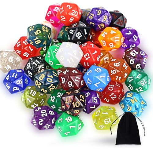 Polyedrisch Würfel Set,40 Stück Polyedrisch Würfel Set mit Schwarzem Beutel,20 Seitige Bunt Würfel，D20 Spiel Würfel für Dungeons and Dragons Pathfinder DND RPG MTG