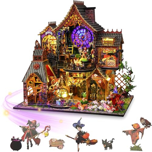 Mostop DIY Miniature House,Miniatur Haus, Holz puppenhaus-Bausatz MiniaturhausBausatz mit LED-Licht,Kreative Raum-Idee für Erwachsene Magisches Haus DIY-Bausätze (Magic Spirit)