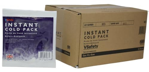 V Safety Instant Ice Packs - UK-Made Disposable Cold Compress, No Refrigeration Needed, Squeeze to Activate - Portable Cooling for Food, Drinks & Outdoor Use - Compact Travel Size (Pack of 25)