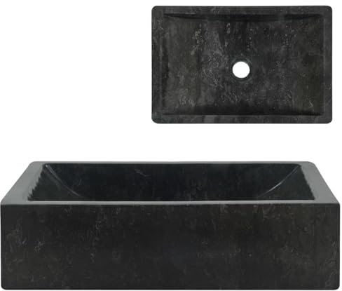Sufrk Lavabo de mármol Negro con Brillo 45x30x12 cm Lavado De Bano Lavabo Suspendido