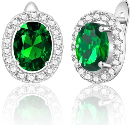 WOVEE Ohrringe Silber 925 Oval Blumem Ohrstecker AAA Zirkonia Weiß/Blau/Grün Elliptisch Glitzer Stein Stecker Silber 925 Damen Frauen Braut Hochzeit Silberohrringe Damenohrringe
