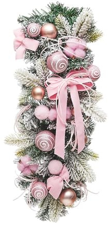 Colcolo Weihnachts-Treppengirlande, Weihnachtsgirlande, dekorativer künstlicher Ornament-Tränengirlandenkranz für die Tür im Freien, ROSA