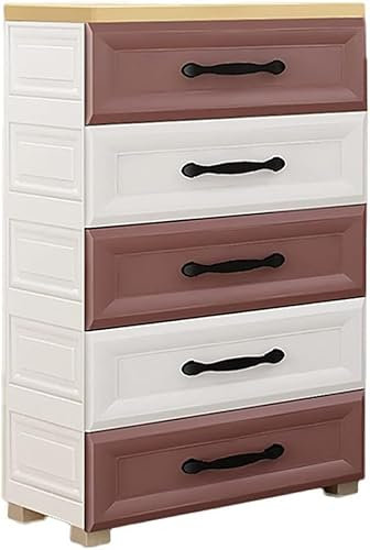 DZYHFCO Aufbewahrungskörbe, Aufbewahrungsschrank, Kinderschrank, große Kapazität, Schubladentyp, mehrschichtiger Kunststoff, geeignet für Wohnzimmer, Schlafzimmer, Kinderzimmer (lila-beige, 4 Ebenen)