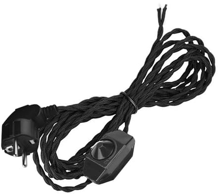 FSLiving 2-adrige Textilkabel, Lampenkabel mit 2.5 meter Länge,Ein/Aus-Schalter und Stecker,Geflochtenes Kabel für Ventilator, Lampe, eine nacht lampe,Schwarz