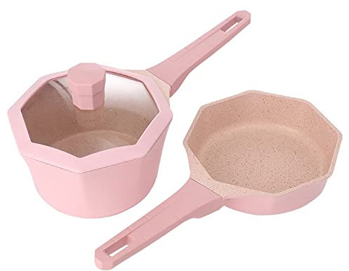 NSTVVEE Soup Pot Non-Stick Cookware Set Pots and Pans Set for Cooking Ceramic Coating Saucepan Stock Pot with Lid Frying Pan Pink/Blue (1 One Size)