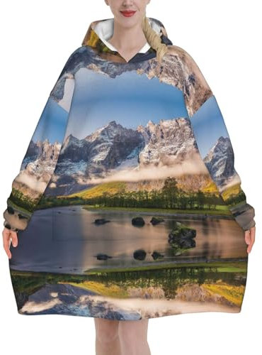 Reisedecke mit Kapuze und Kapuze, Sherpa-Fleece, Sweatshirt-Decke mit Ärmeln und Taschen, Schwarz , 280g flannel