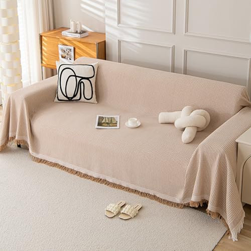 Manta de algodón para sofá de 1, 2 y 3 plazas, funda de sofá en forma de L, antideslizante, manta protectora para zona de estar, perro, gato, sofá, cobija color café, 180 x 380 cm