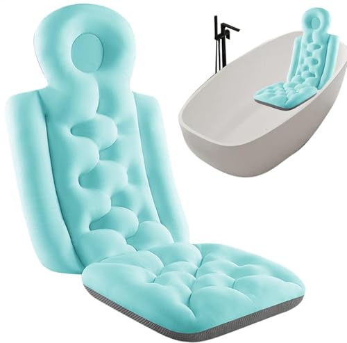 Full Body Bath Pillow, Spa Bathtub Pillow Ergonomic Cushion, Full Body Bath Tub Pillow & Non-Slip Spa Bathtub Mat Mattress Pad with Super Thick Breathable Mesh Layers,Bath Tub Pillow for Hot Tub(Blue)
