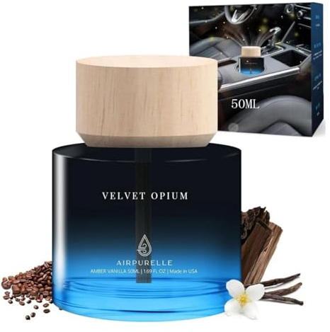 Car Air Freshener 50ML (1.7 FL OZ) Car Air Fresheners Diffuser, Amber Vanilla Fragrance Oil Car Air Freshner, 180+ days Long Lasting Car Perfume, Wooden Cup Design, Made in USA