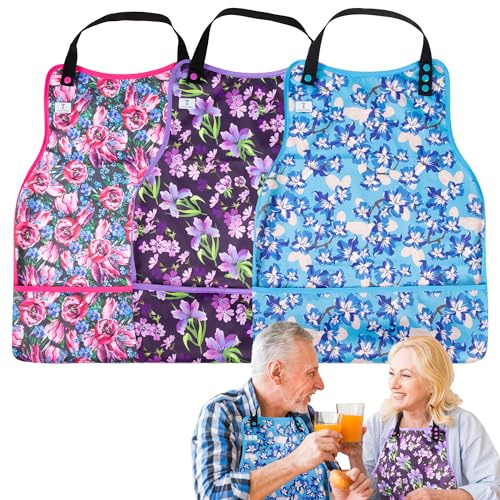 ZINGTERRA Adult Bibs with Crumb Catcher,3Pack Adjustable Bibs for Eating,Waterproof Washable Adult Clothing Protectors,Reusable Large Feeding Bib for Women Men Elderly Seniors