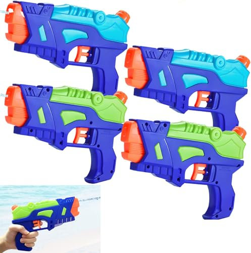 (4-Pack) Wasserpistolen für Kinder, Wasserpistolen Spritzpistolen für Schwimmbad im Freien, Beste Sommer Wasser Kampf Spielzeug Geschenke für Jungen Mädchen, Training Spielzeug für Haustiere