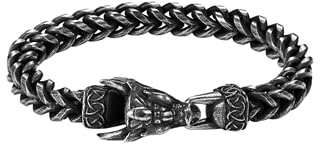 Flongo Viking Drachen Armband für Männer: Schwarz Edelstahl Panzerkette Kubanische Kette Armkette mit Drachenkopf Herren Armreif Punk Wikinger Nordische Schmuck 22,5cm Geschenk für Ihn Ehemann Freund