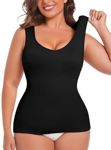 MISS MOLY Shapewear - Camiseta interior para mujer, sin costuras, moldeadora de figura, moldeadora de cuerpo, moldeadora, Negro , M