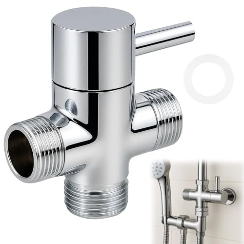 Huybaa Robinet de toilette à trois voies, inverseur de douche, interrupteur de vanne de dérivation 1/2 Ag à 1/2 Ag, adapté pour cuisine, robinet de toilette, salle de douche, inverseur de douche