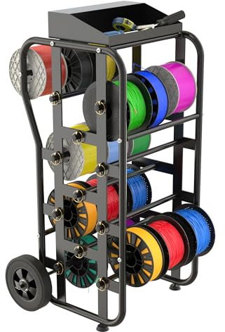 BERPET Wire Spool Rack with Wheels, Heavy Duty Cable Caddy & Wire Dispenser Organizer, Adjustable Rods, Large Capacity, Tool Bin, Mobile Cart for Electricians, Workshop & Warehouse, 38x21.2, Black