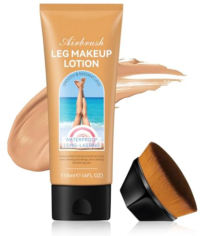 Körper Make Up Wasserfest, 118ml Bein Make Up Wasserfest, Body make up wasserfest mit Foundation Brush, make up beine wasserfest, Große Kapazität, Lang Anhaltende Abdeckung (Mittlerer Glanz)
