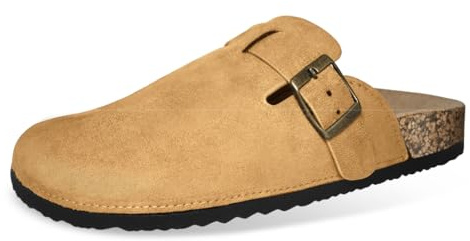 Micifuzz Zuecos Mujer Semicerrados con Hebilla Ajustable, Zapatillas con Plantilla de Corcho Suave, Sandalias Cómodas (Camel, Adulto, 39, Números, Sistema tallas calzado EU, mediano)