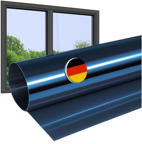 Rapid Teck Fensterfolie Sonnenschutz - 200cm x 91cm - Starke Verspiegelung - Hitzeschutzfolie Fenster 99% UV-Schutz - Spiegelfolie Fenster Sichtschutz - Sonnenschutzfolie Fenster außen
