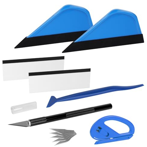 AiQInu Kit di 7 Pcs Attrezzi di Installazione di pellicole per vetri per Auto, Kit Applicazione Adesivi Auto con Taglierino Professionale e Spatole per Pellicola, per Installazione Pellicole Auto