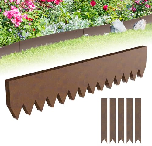Froadp Flexible Rasenkante,L 100 x H 20 cm Beeteinfassung Metall,Beetumrandung mit Dornen,Garten Beetbegrenzung für Hof Bauernhof Verwendet Werden,Rostfarbe,5 stück