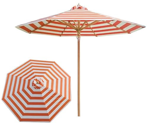 Großer Sonnenschirm 210/270 cm, Terrassenschirm für den Außenbereich, mit 8 stabilen Streben, wasserdicht, wetterfest und UV-beständig, gestreifter Gartenschirm für Pool, Balkon, Strand (Ora