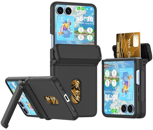 WATACHE for Samsung Galaxy Z Flip 7 Case with Kickstand Card Holder Hinge Protection Flip Phone Case Protective Cover for Galaxy Z Flip 7 2025 5G - Black
