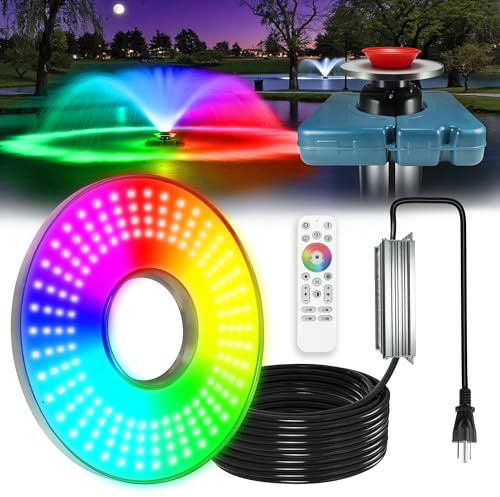 Goldlife Pond Fountain Aerator Lights, 200W RGBW 20000LM 160LED Fountain Light With 100FT Power Cord, IP68 Waterproof Stainless Steel Wireless Sync Control Floating Fountains Pump Light for Lake Ponds
