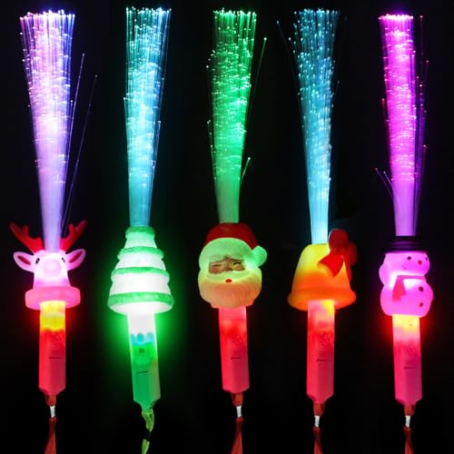 5 Stück LED Leuchtstäbe, Glasfaser Leuchtstab, Weihnachten Leuchtwedel, Glow Sticks LED Leuchten, Knicklichter, Leuchtstäbe Party Spielzeug, Leuchtspielzeug Partyzubehör für Weihnachten Silvester