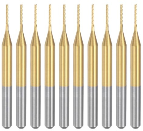 Nudiuhis 10PCS Titanium Coat Carbide End Mill Engraving Milling Cutter CNC Router Bits for PCB Machine, 1/8 Inch Shank 0.8Mm