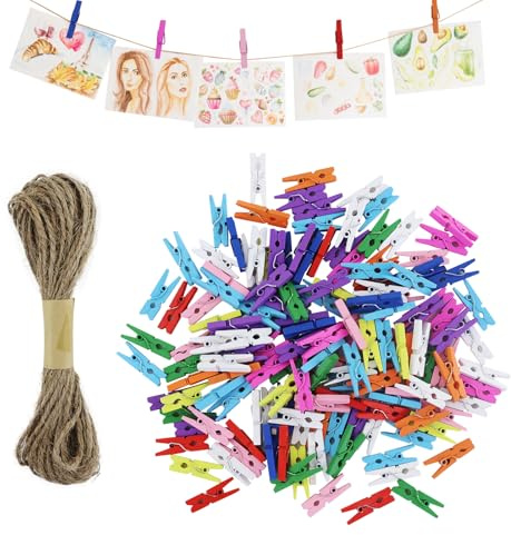 100Pz Mollette Legno Piccole,Mini Mollette Colorato,Wooden Pegs Per Foto,Wooden Clothespins,Photo Clips With Holes Per Immagini,Collage,Cartoline,Foto