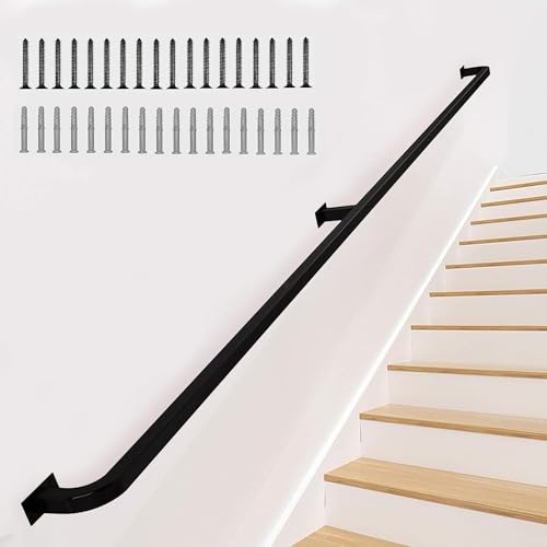 20FT Indoor Outdoor Stair Railing Wall-Mounted Black Wrought Iron il Safety Bar for Stairs 5FT/150CM Balustrade for Home Garden and Commercial Use