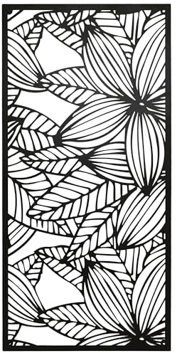 UNUS Metallbild Blumen, 120 x 60 cm Wanddeko, modernes Design in Schwarz | für innen und außen mit Aufhängehaken