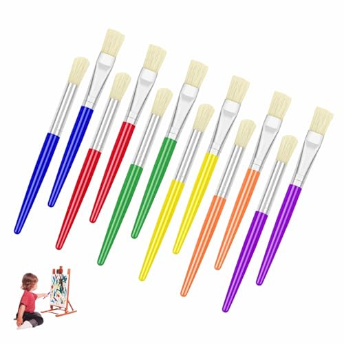 12 Stück Malen Pinsel für Kinder Große Malpinsel für Kleinkinder Runde und Flache Pinselset für Abwaschbare Farbe Acrylfarbe