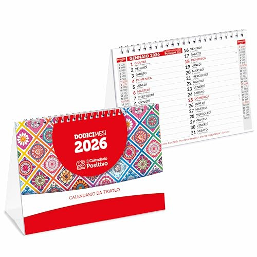 2 PZ - Calendario da Tavolo 2026 Positivo | In Carta Ecosostenibile NON Patinata - Ideale per segnare Appuntamenti ed Impegni | Calendario da Scrivania Ufficio | Cm 21x15 | 28 Facciate con Mesi Doppi